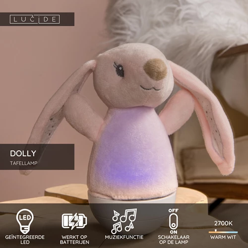 Lucide DOLLY - Tafellamp Kinderkamer - Batterijen - LED - 1x3W 2700K - Met muziekfunctie - Roze - USP